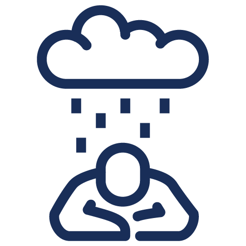 Icon of a cloud with rain over a person with a cold or flu