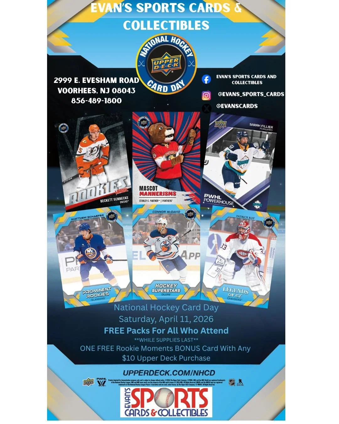 Today is National Hockey Card Day! Come out to the shop for your FREE National Hockey Card Day Pack and Rookie Moments card (with a $10 purchase)!
