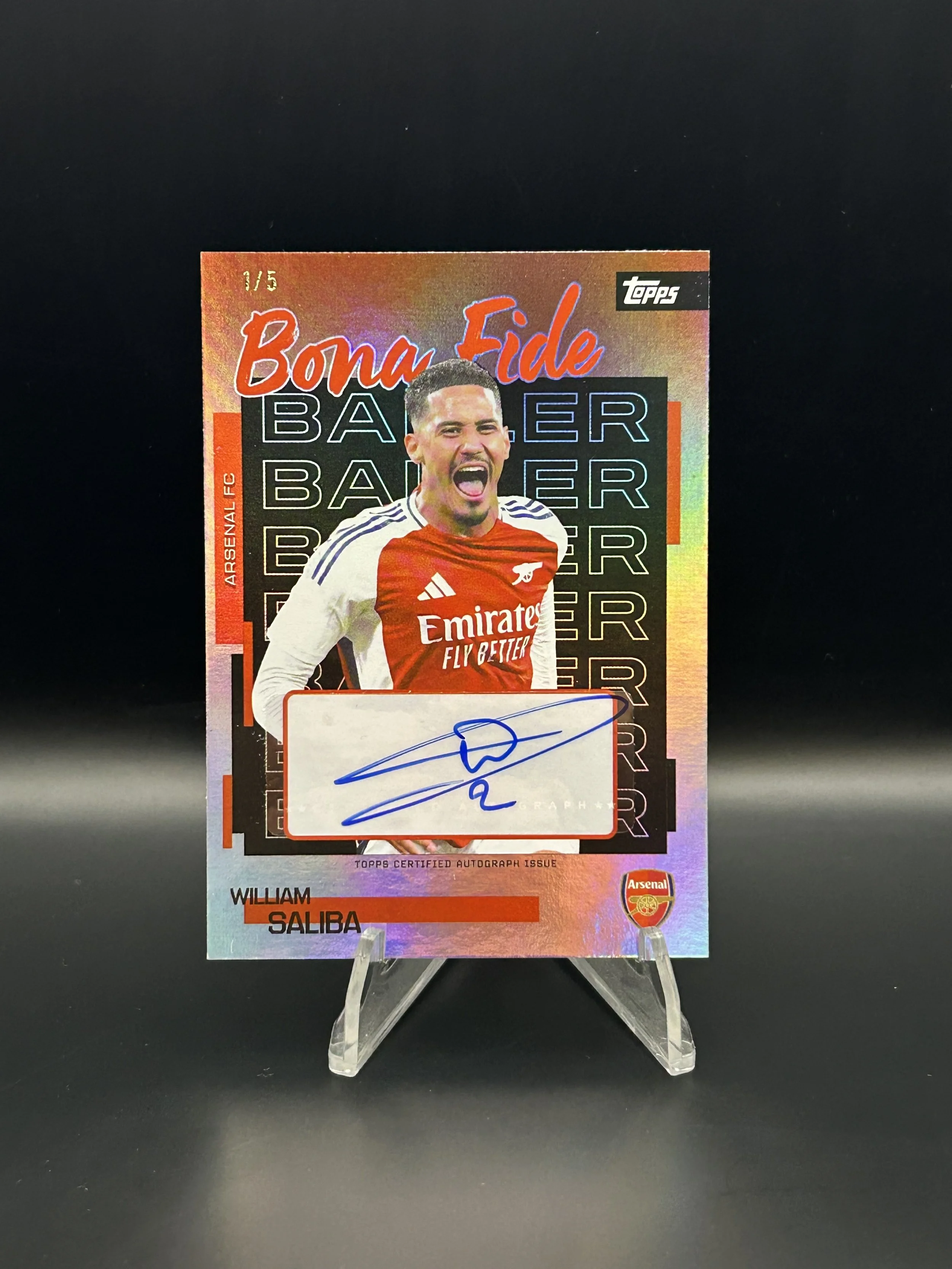 William Saliba 1/5 Autograph – Bonafide Baller (Topps Arsenal Team Set 25/26)