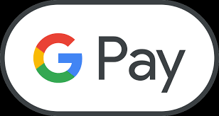 Google Pay logo with a white background and rounded black border.