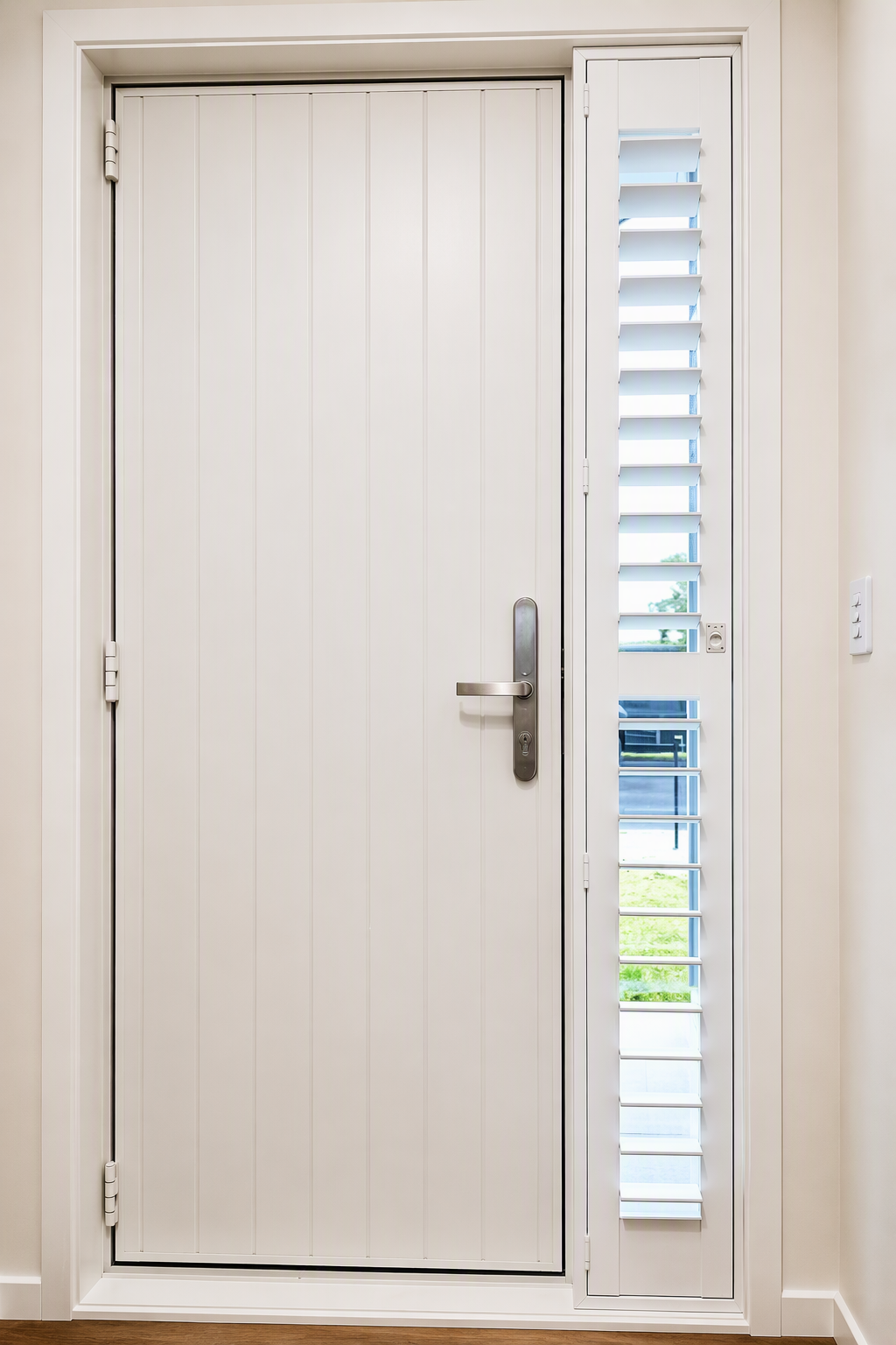 Our Solution for Front Doors, Lots of Light and 100% Privacy at Night