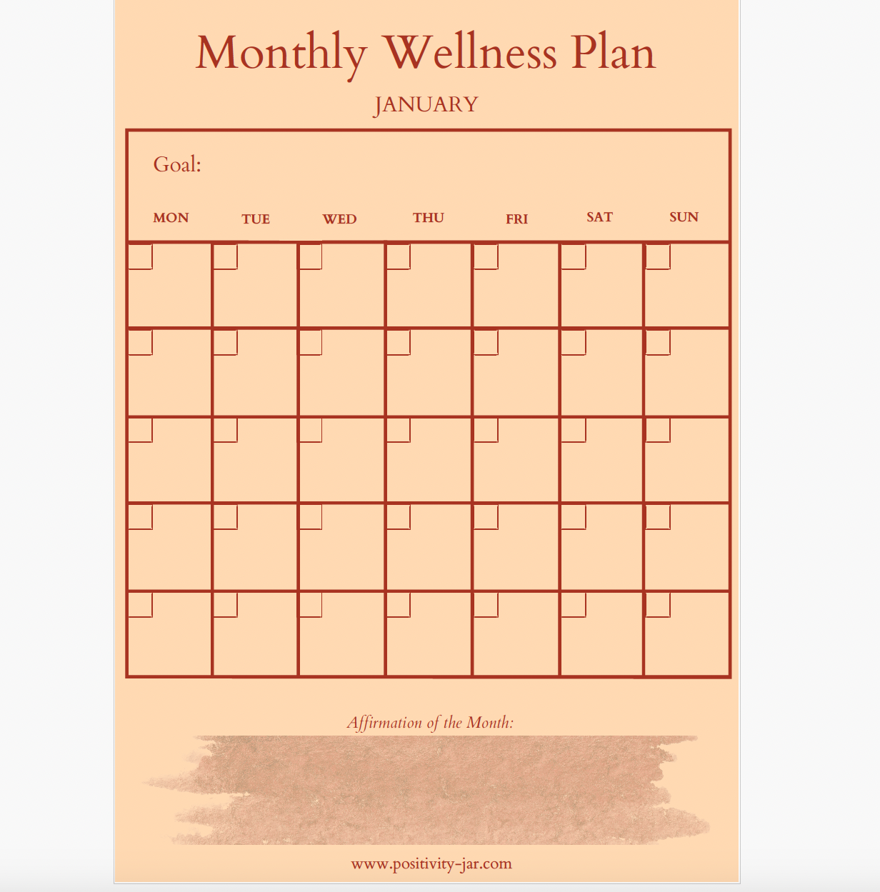 Monthly Health Vision Calendar – Printable & Editable Download