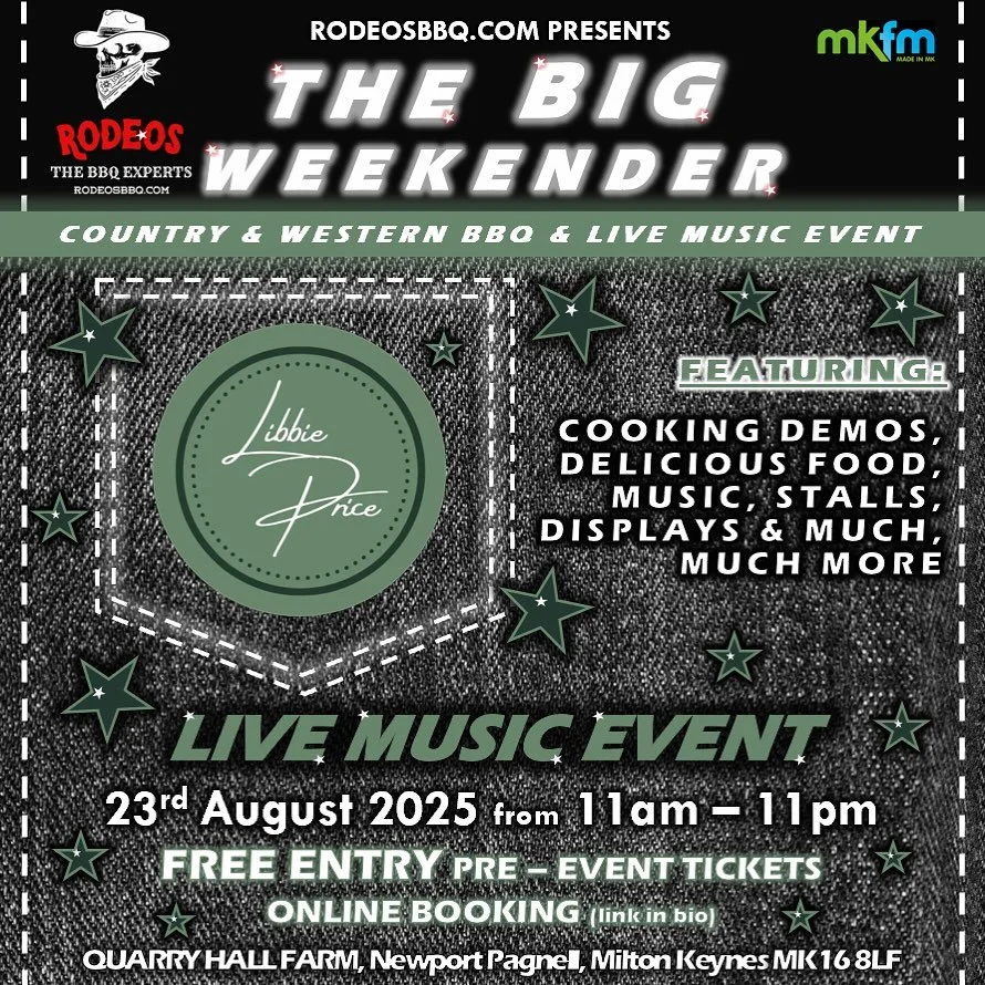 🚨GIG ALERT - Northants/ MK (free entry)!🚨 

Wanna spend you&rsquo;re August Bank Holiday Weekend, immersed in the taste of the Wild West? 

Head on over to @rodeosbarbecue BIG WEEKENDER FESTIVAL, where you can enjoy lots of Delicious Food, Fun Coun