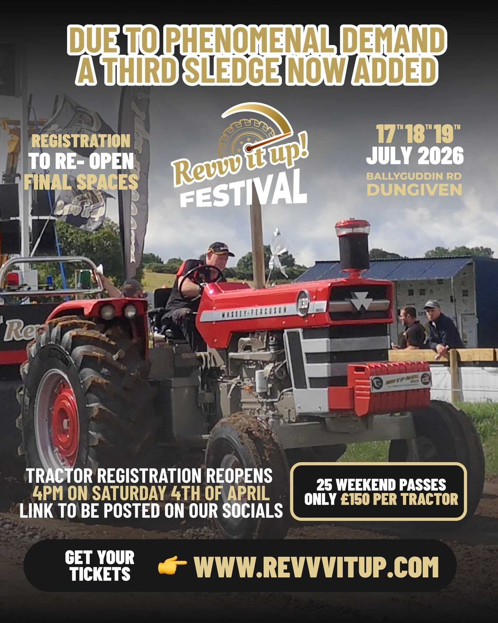 BIG NEWS for Tractor Registration 🔥

Revvv It Up has now added a third large sledge, bringing us to four sledges in total for 2026.

This will mark the first time in history that three large sledges and one mini sledge have pulled together at an eve