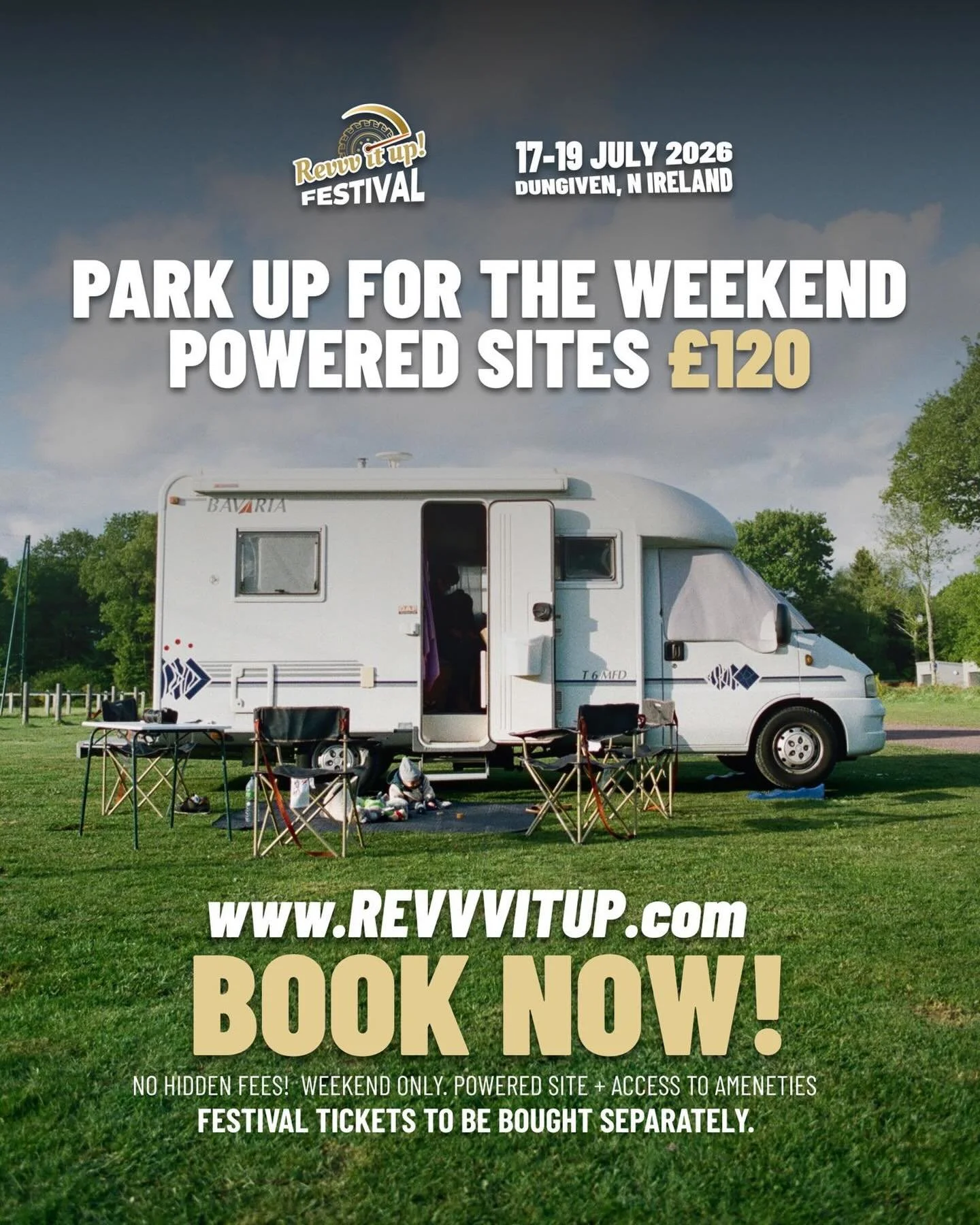 Turn it into a proper family weekend away 👨&zwj;👩&zwj;👧&zwj;👦🔥

Stay on-site with our powered camping options and enjoy everything Revvv It Up has to offer &mdash; from high-powered action to live music and family entertainment.

No travelling b