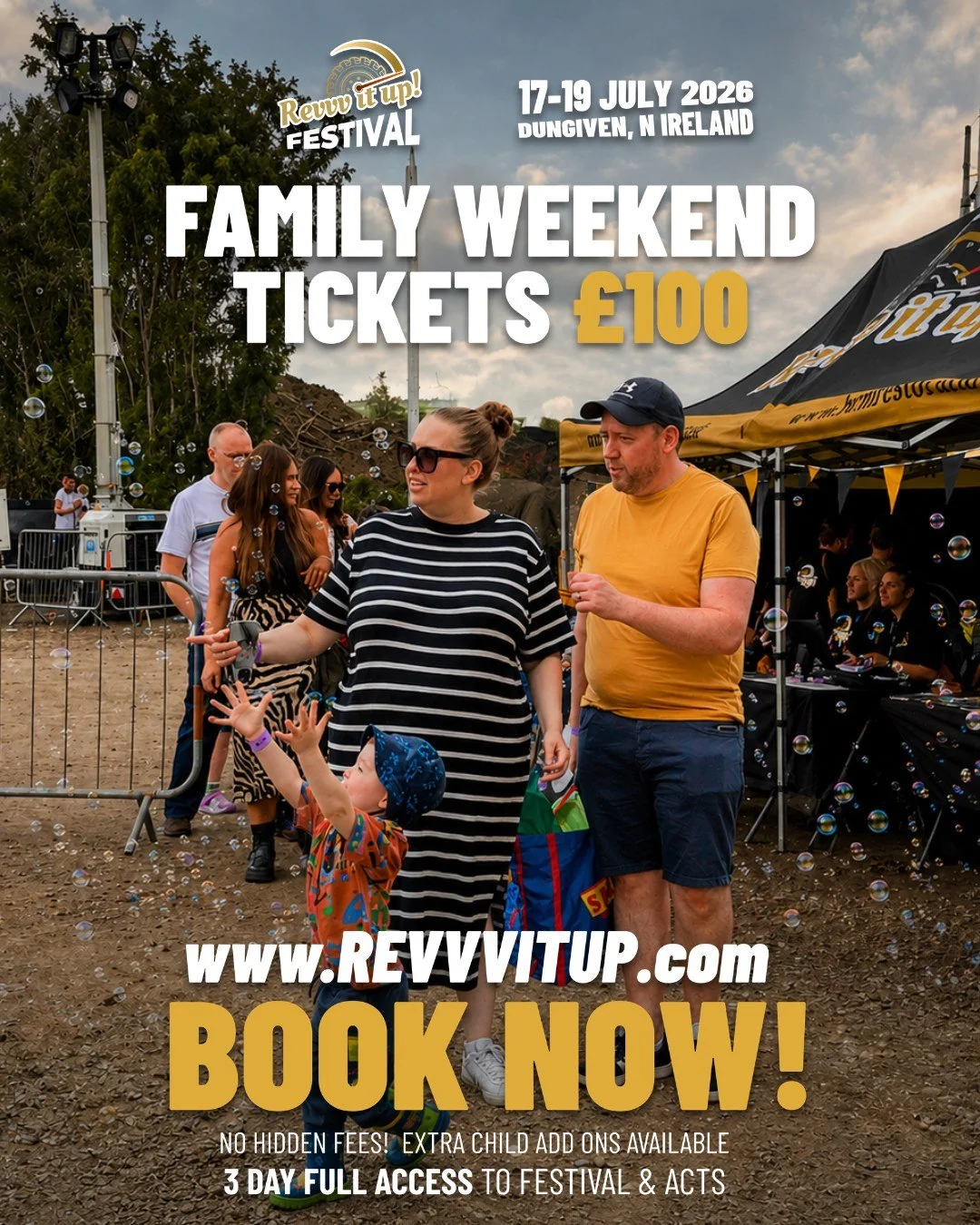 ❤️ Sometimes the best memories are the simplest ones.

Watching the kids laugh, exploring the festival together and enjoying a full weekend outdoors.

That's what Revvv It Up Festival is all about.

👨&zwj;👩&zwj;👧&zwj;👦 Family Weekend Ticket &poun