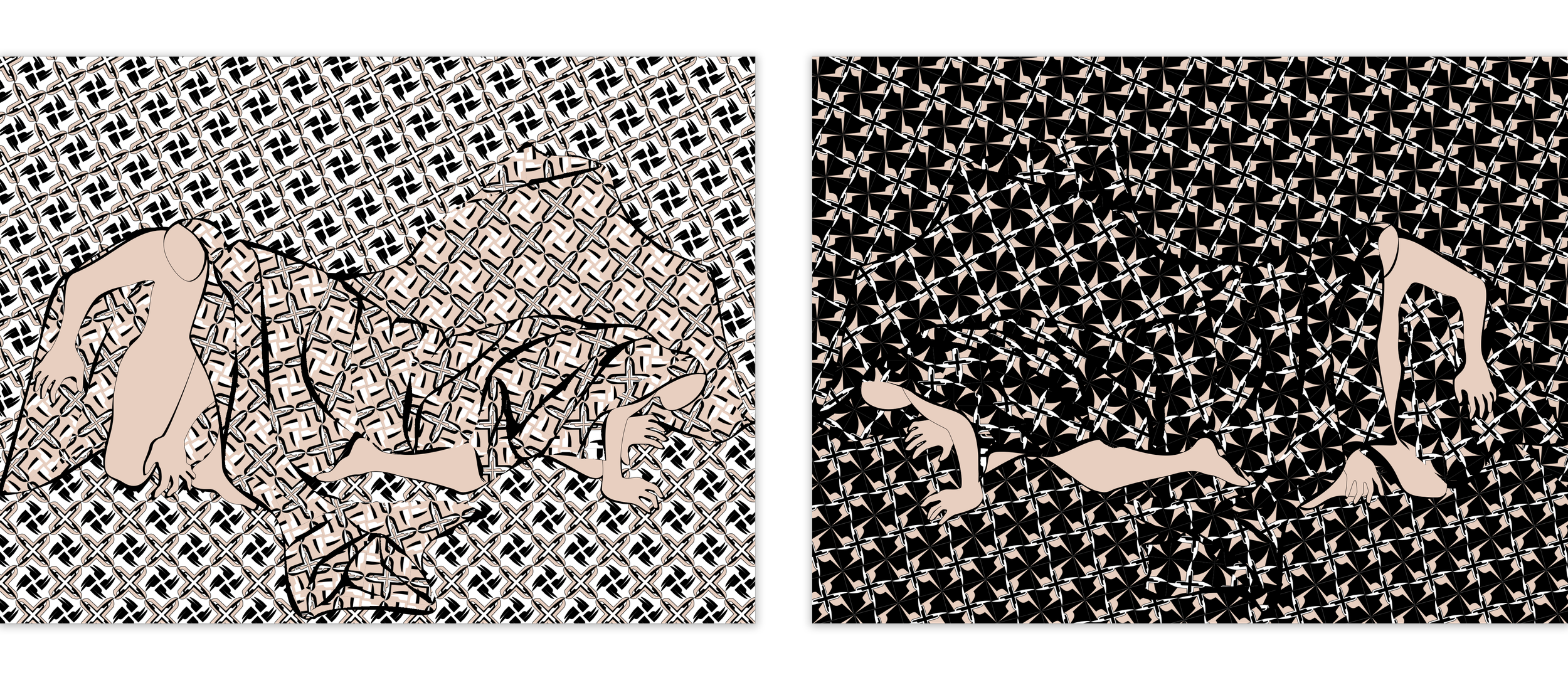 Parastou Forouhar, Under the Banner, Digital Drawing on Hannamule Paper, 150 x 230 cm, 2024
