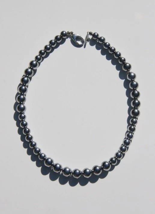 By Orly - Demi Hematite Beaded Necklace in Silver and Gold: Silver, 16"