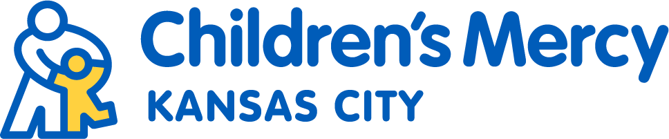 Logo of Children's Mercy Kansas City featuring a stylized icon of an adult and child, with text 'Children's Mercy Kansas City' in blue.