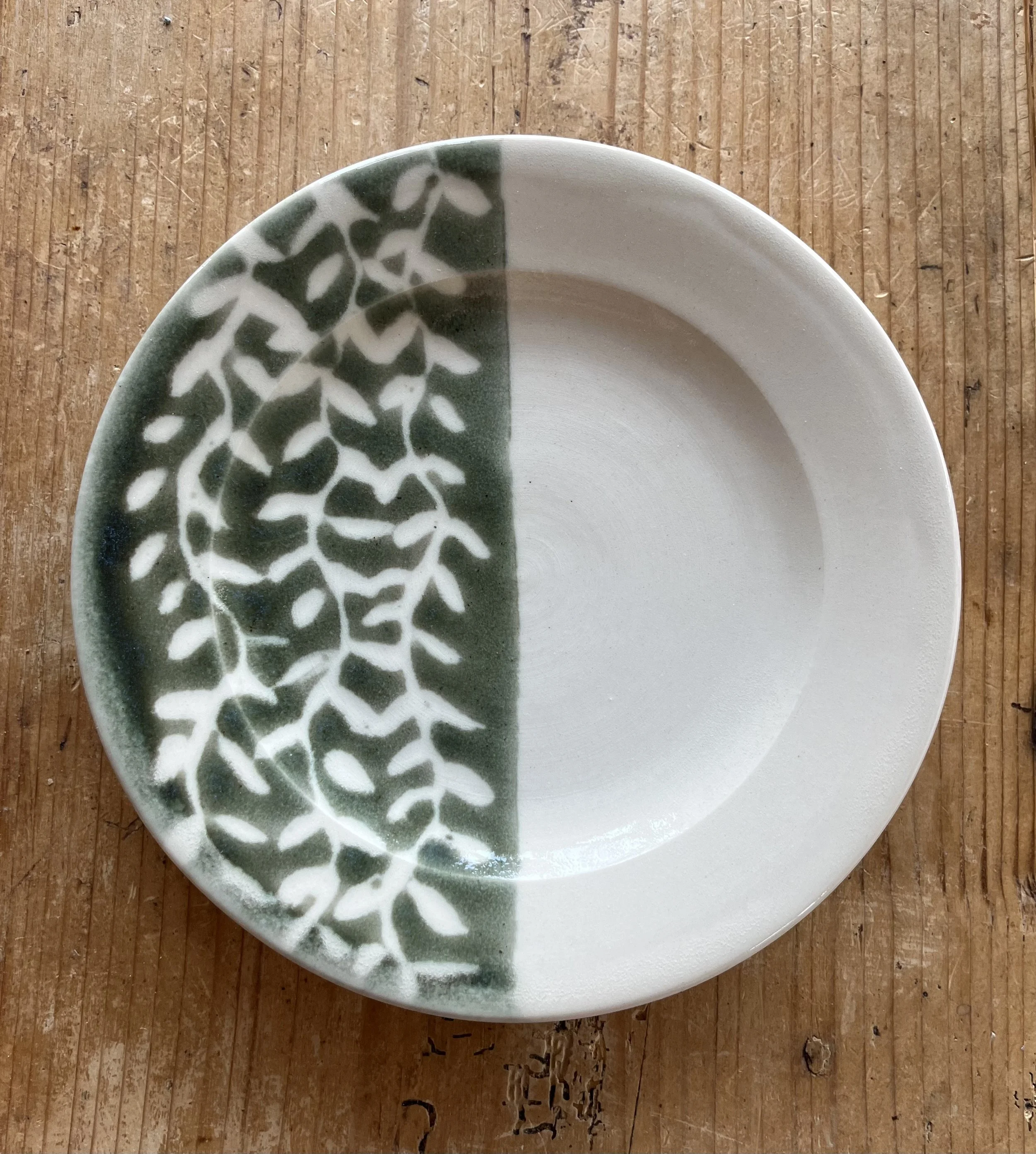 Green & White Plate with Vines