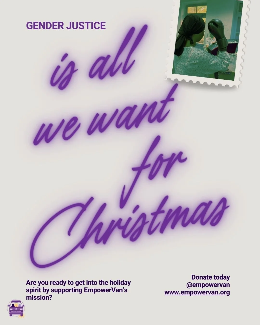 Give the gift of equality 💜🎄
Your support funds free self-defense for women in need 🥊❄️
Make this Christmas about real change 🚐✨

Donate now via link in bio or at www.empowervan.org
#EmpowerVan #GenderJustice #SelfDefense #SupportWomen #Empowerme