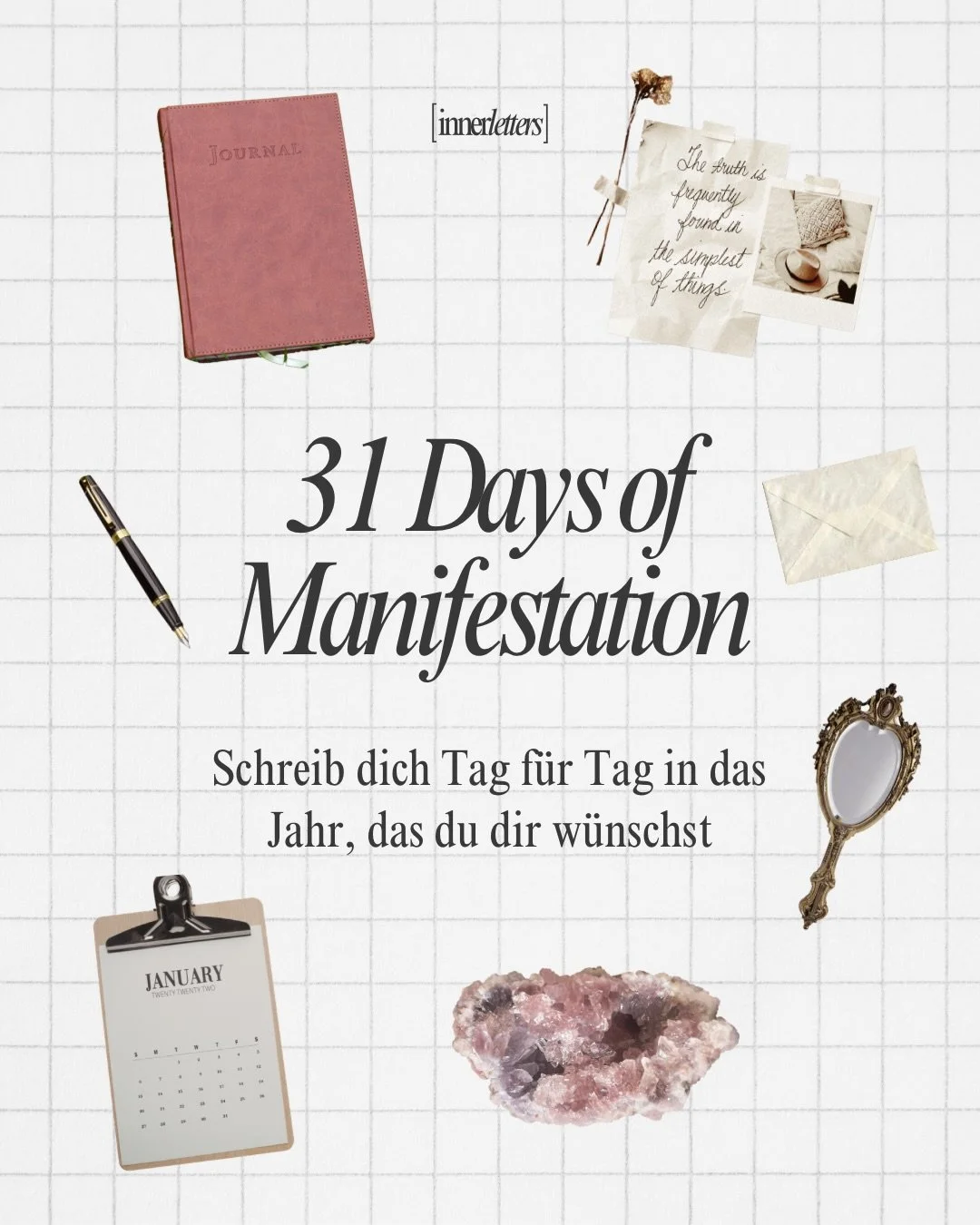 31 Tage f&uuml;r deine intuitive Ausrichtung auf das neue Jahr ✨

Mit diesen Fragen kannst du dich &uuml;ber den ganzen Januar hinweg auf 2026 einstellen.

Schreibe jeden Tag zu einer Frage oder bearbeite alternativ alle Frage in einer l&auml;ngeren 