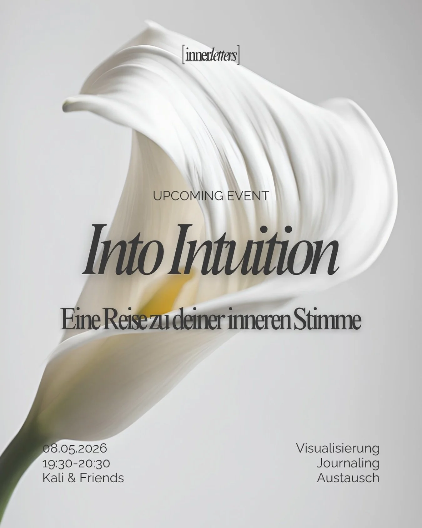 Into Intuition ist eine 60-min&uuml;tige Reise zu deiner inneren Stimme &ndash; durch gef&uuml;hrte Visualisierung und intuitives Journaling ✨

W&auml;hrend der Visualisierungsreise &ouml;ffnest du einen inneren Raum, in dem sich das zeigt, was im Al