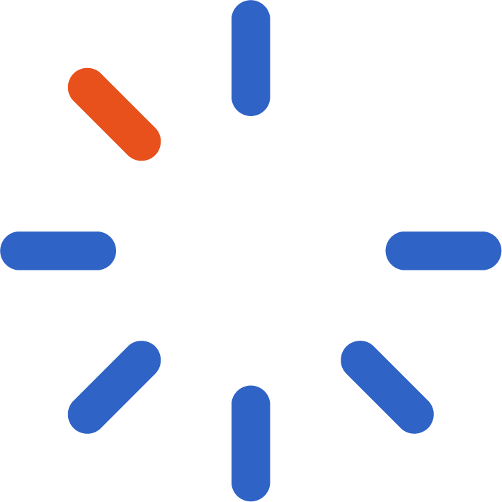 A clock face with blue hour markers, one red marker, and black hands, showing approximately 3:00.