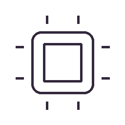 Outline of a camera shutter icon with dotted lines radiating outward