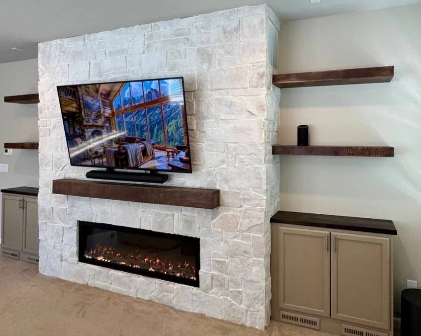 Stone Fireplace Media Wall with Storage in Castle Rock, Colorado