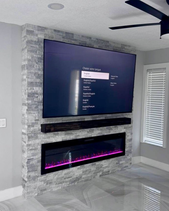 Ledger Stone Fireplace Media Wall in Safety Harbor, Florida