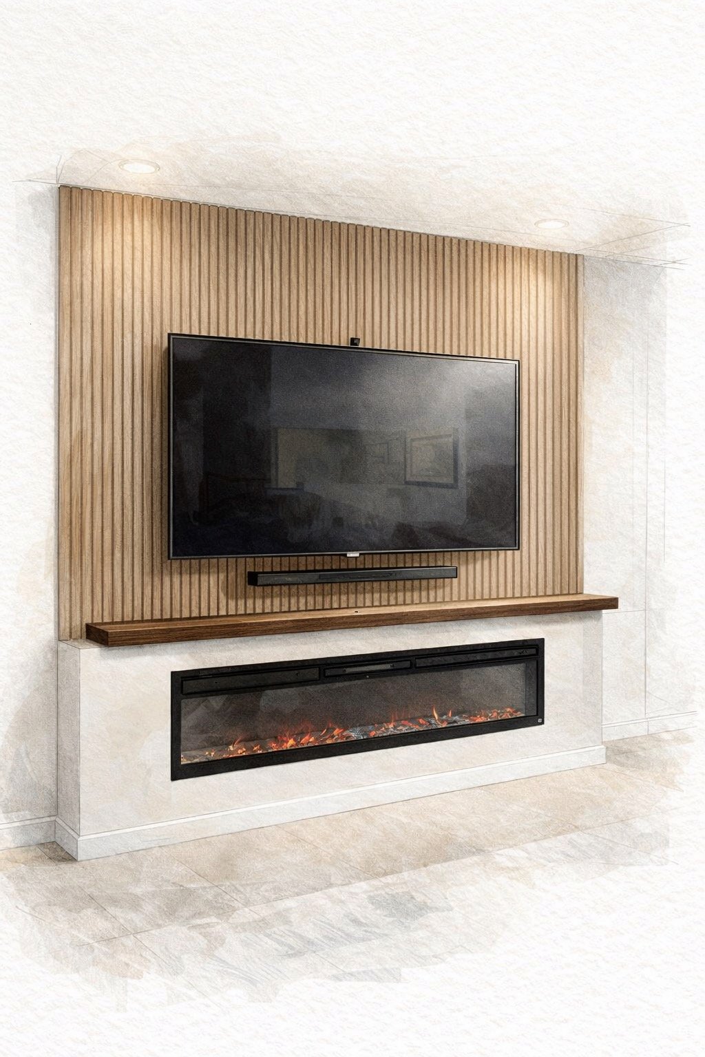 media wall concept sketch miami slat fireplace tv wall design approved before installation