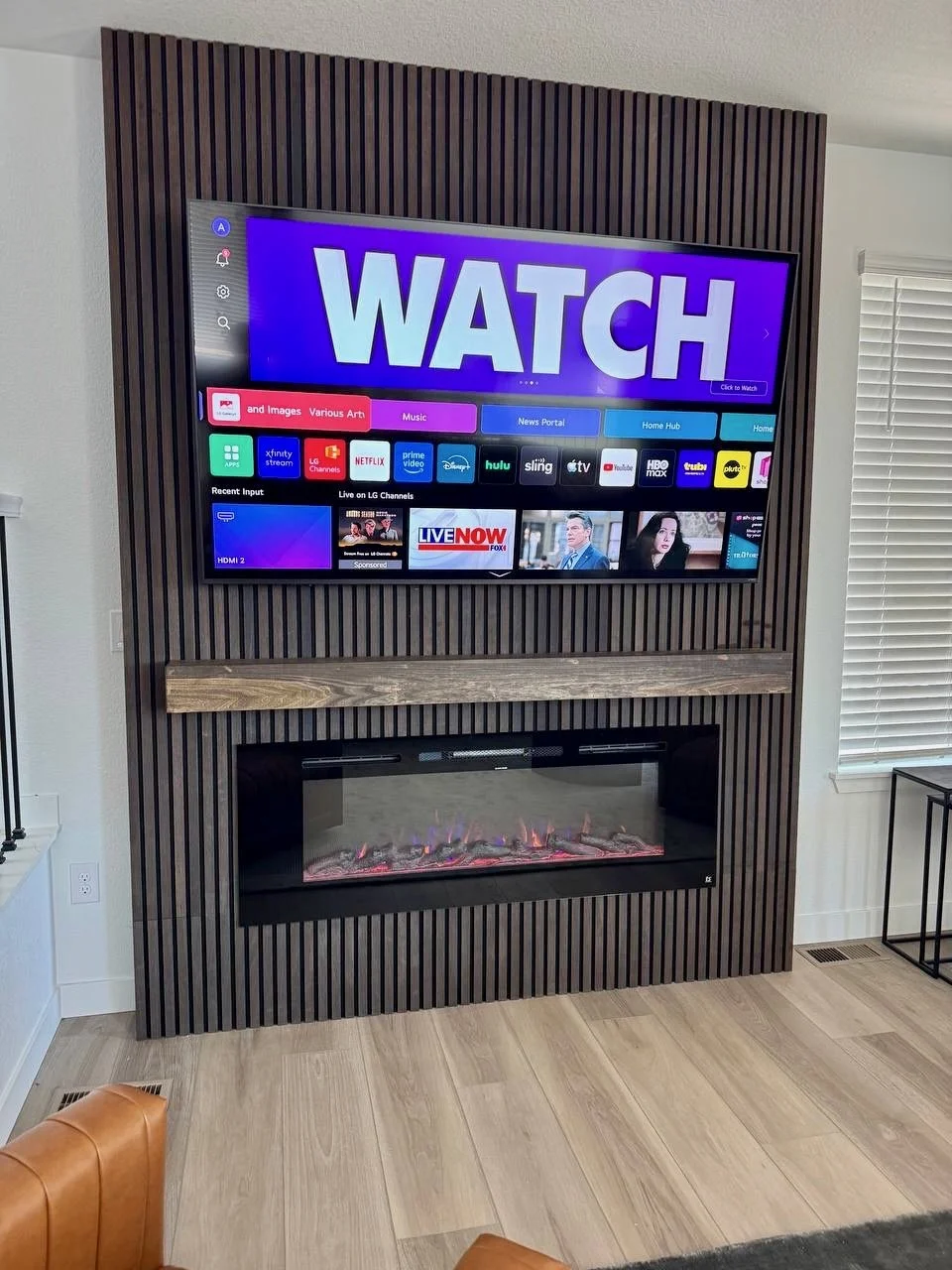Slat Fireplace Media Wall with Custom Mantel in Stuart, Florida