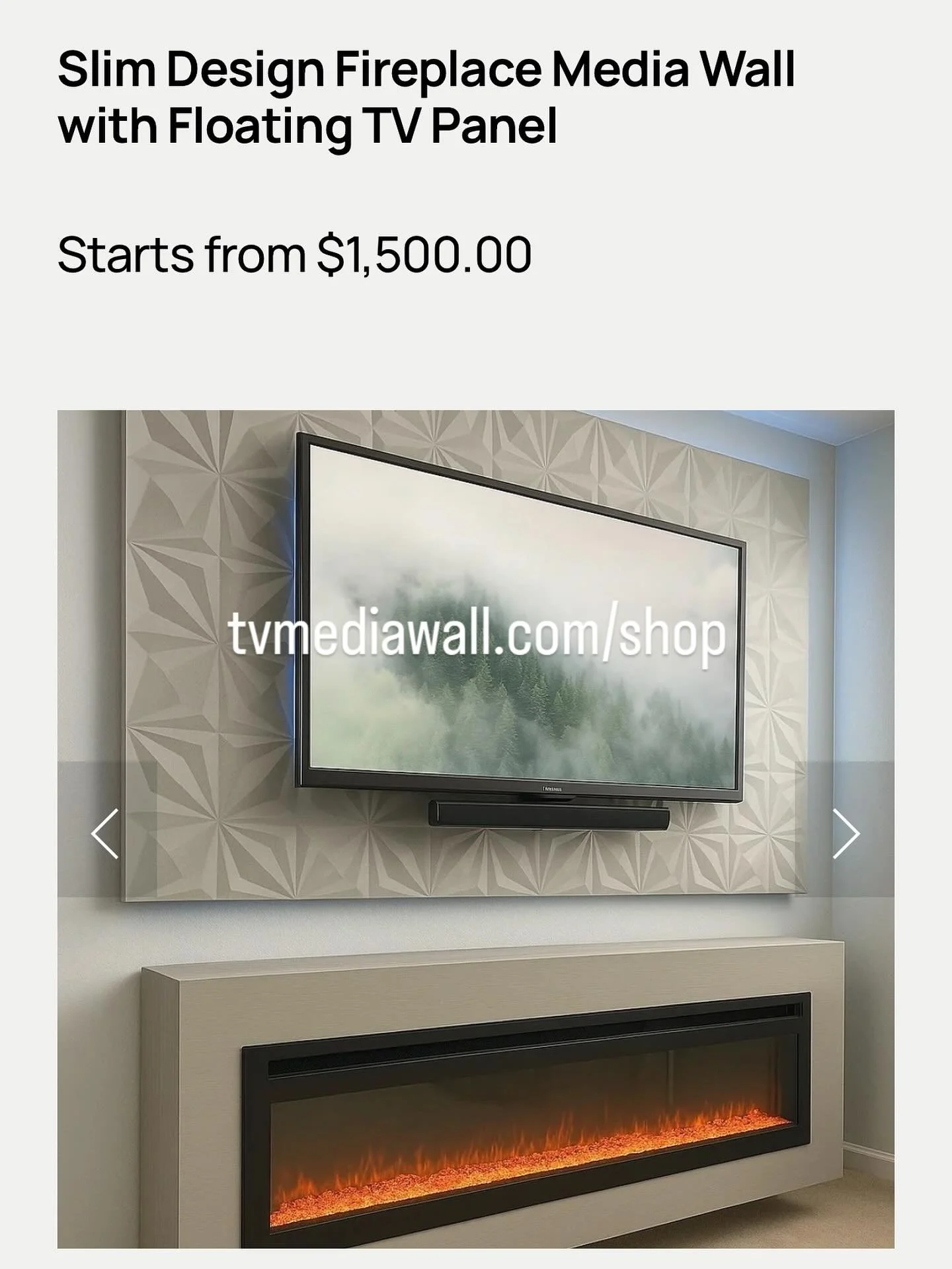Slim Design Fireplace Media Wall with Floating TV Panel | tvmediawall.com