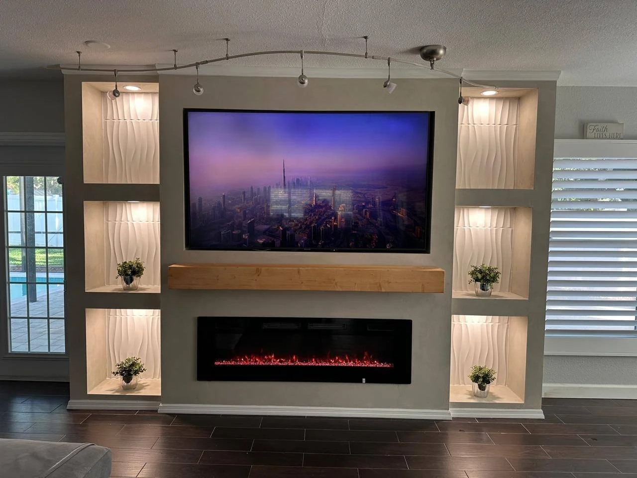 Modern Niche Media Wall with Fireplace and Limewash Finish, Daytona Beach Area, FL