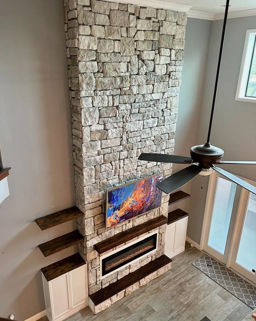 Stone Fireplace Media Wall with 18-Foot Ceiling, Melbourne FL