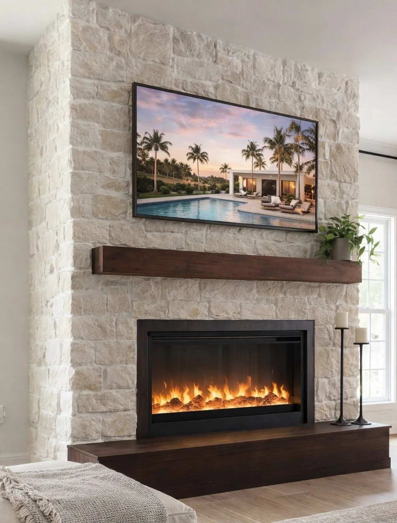 Stone Fireplace Media Wall | Florida Media Walls and Entertainment Build-In Centers | tvmediawall.com/models