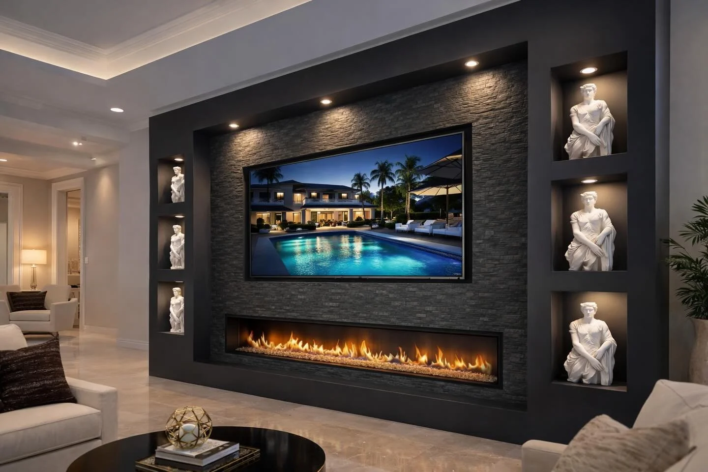 Modern Niche Media Wall | Florida Media Walls and Entertainment Build-In Centers | tvmediawall.com