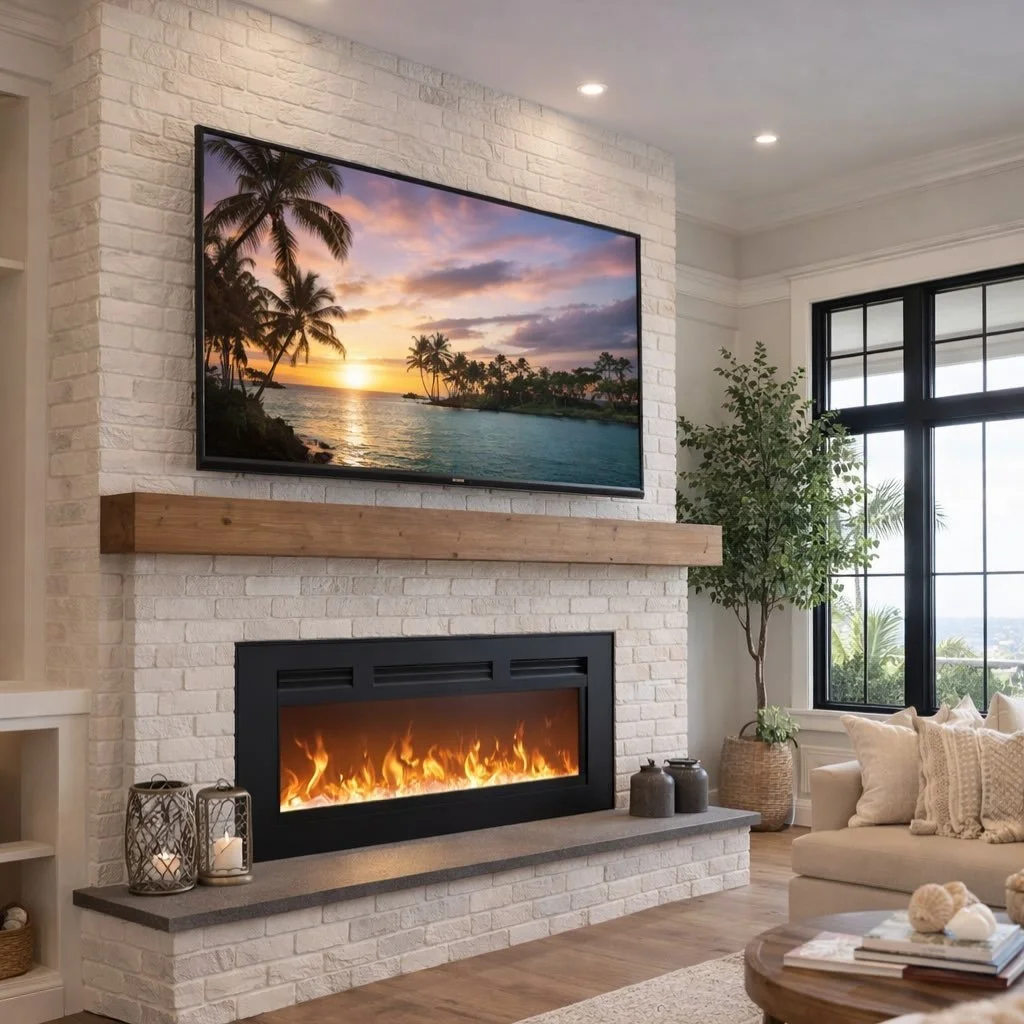 Brick Fireplace Media Wall | Florida Media Walls and Entertainment Build-In Centers | tvmediawall.com