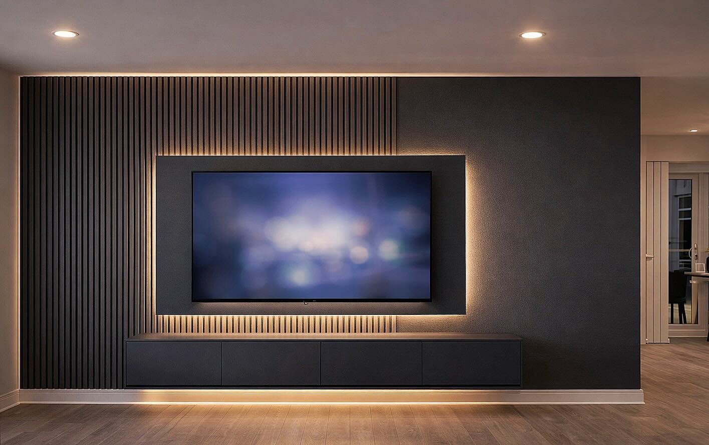 Essential Modern TV Wall | Florida Media Walls and Entertainment Build-In Centers | tvmediawall.com