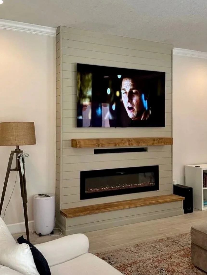 Floor-to-Ceiling Shiplap Fireplace Media Wall - Naples, Florida | tvmediawall.com