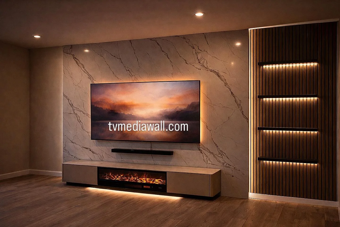 Miami, FL &ndash; Floating TV Panel &amp; Cinema Fireplace Media Wall | tvmediawall.com