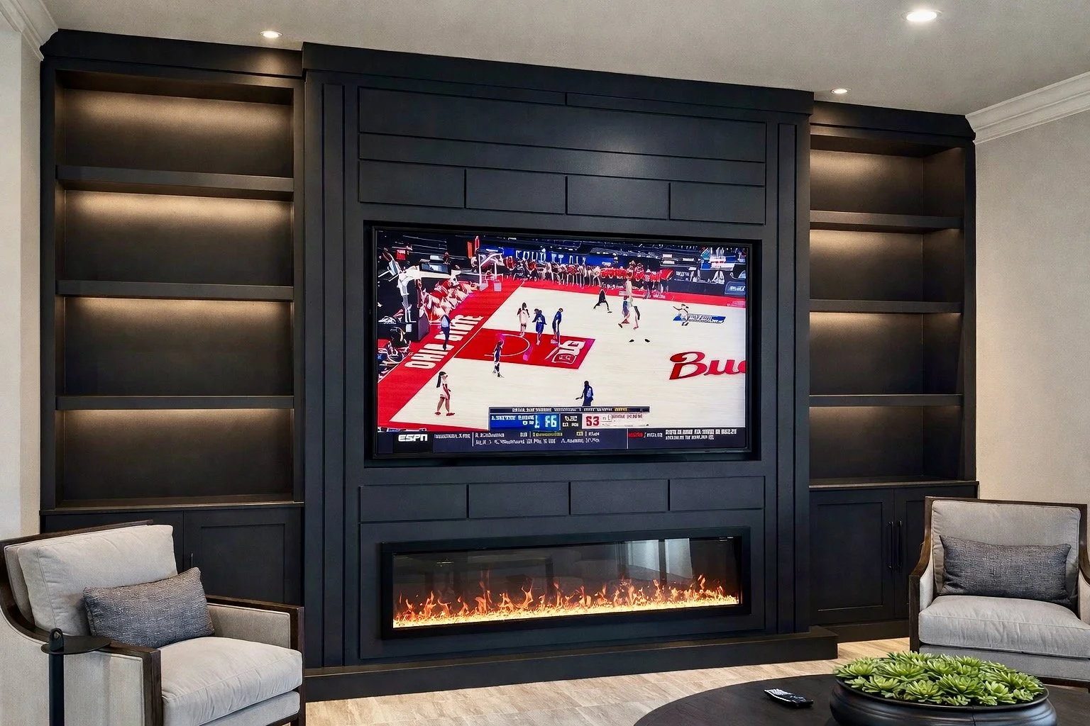 Grand Custom Built-In Fireplace Media Wall in Orlando