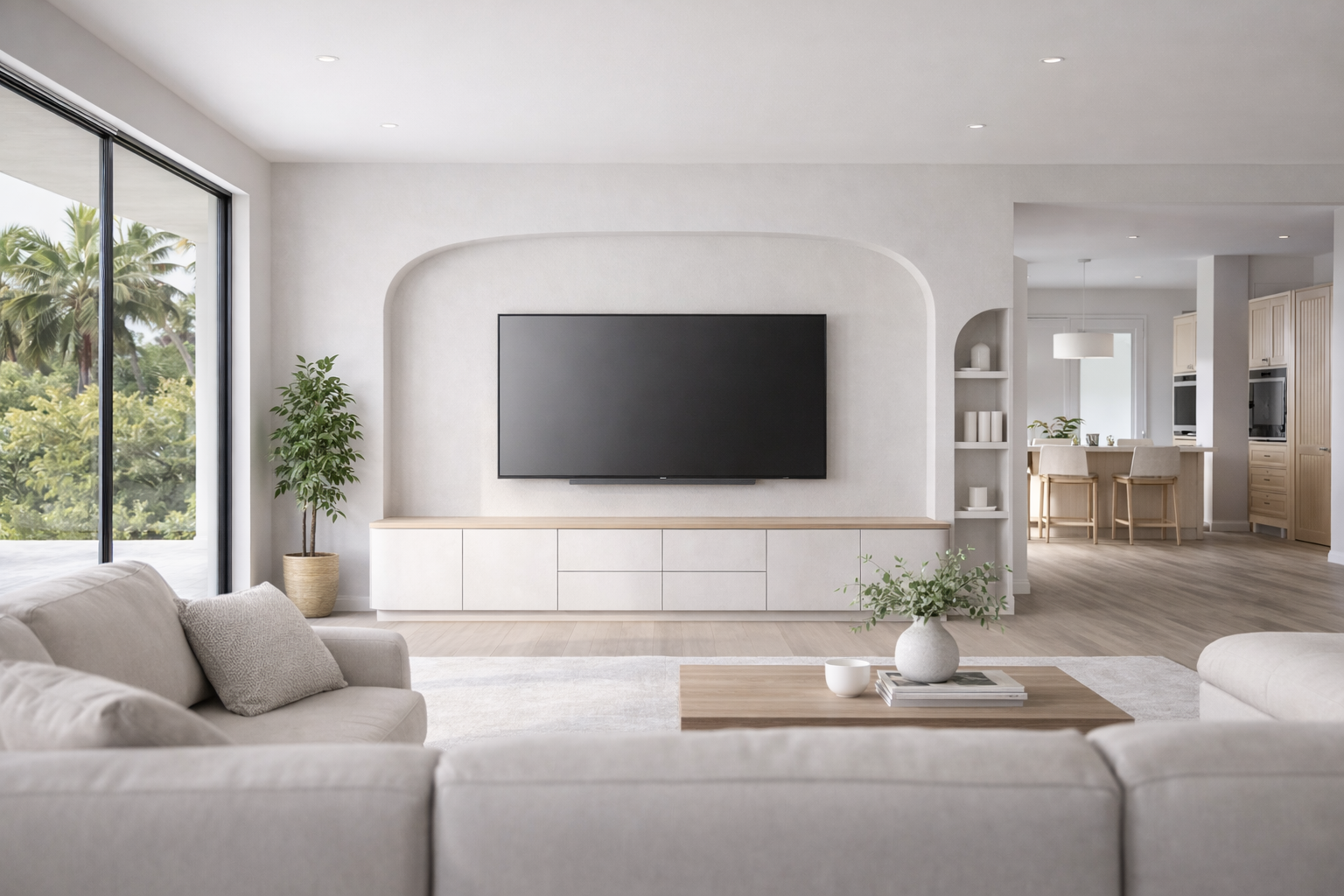 Tampa Bay Open-Concept Living Room with Media Wall