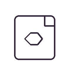 Outline of a document or paper with a folded corner and a hexagon shape in the center, on a black background.