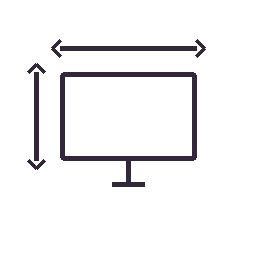 Line drawing of a computer monitor with arrows indicating its height and width.