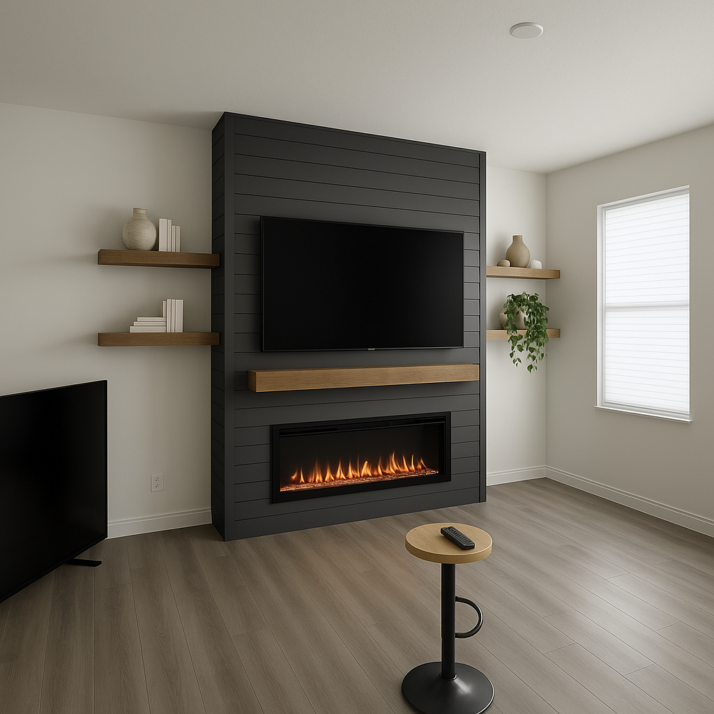 Shiplap Fireplace Built-Out Media Wall with Electric Fireplace and Wood Mantel_01.webp