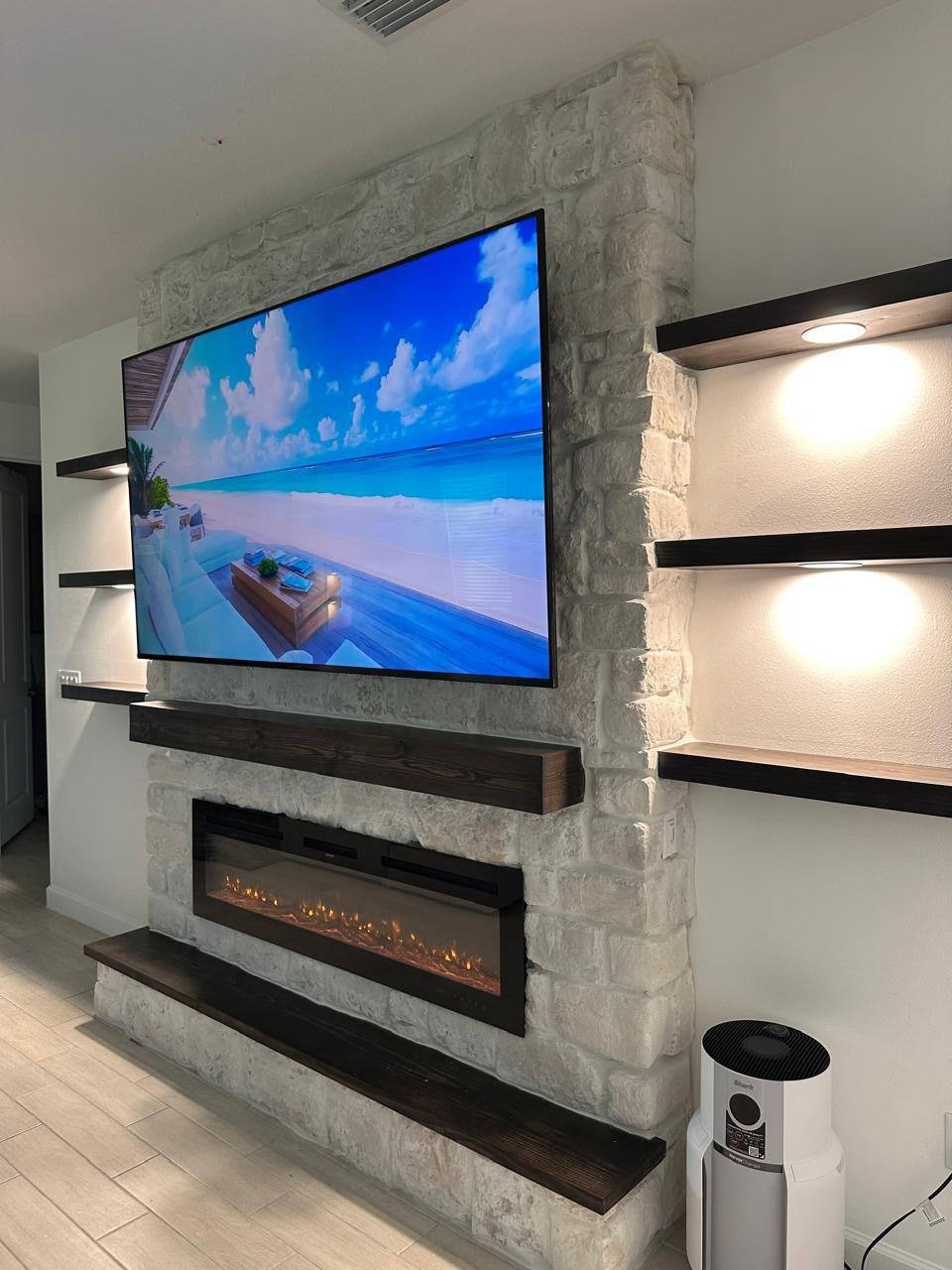 Stone Fireplace Media Wall in The Villages, FL