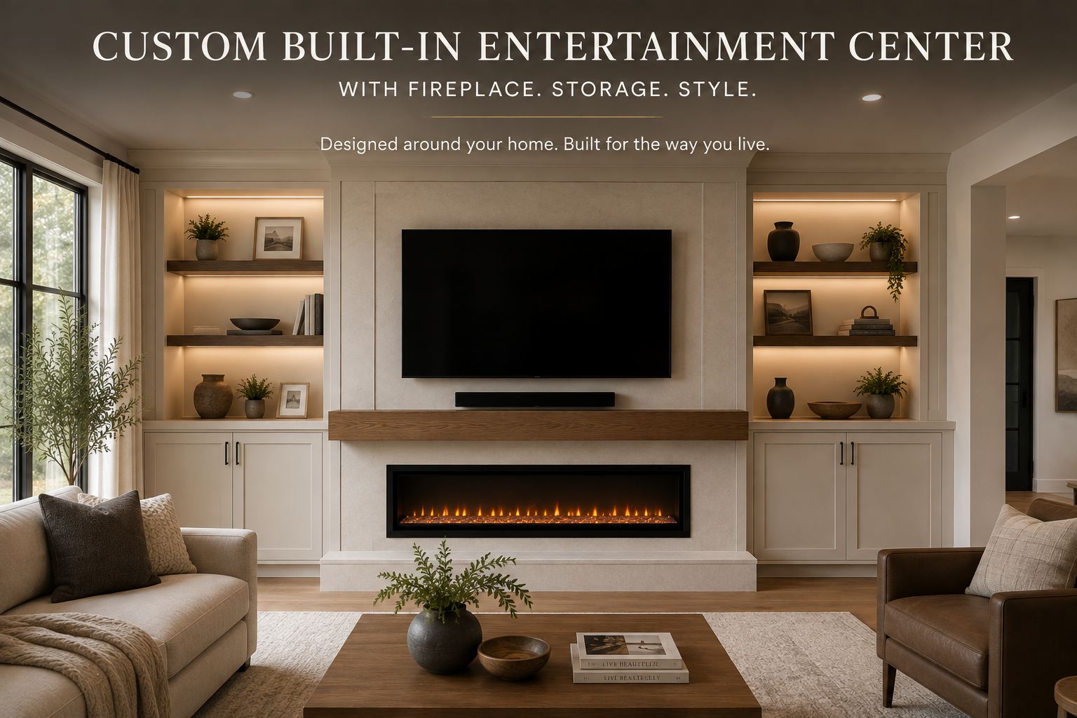Custom Built-In Entertainment Center with Fireplace: Modern Design, Storage &amp; Model Options