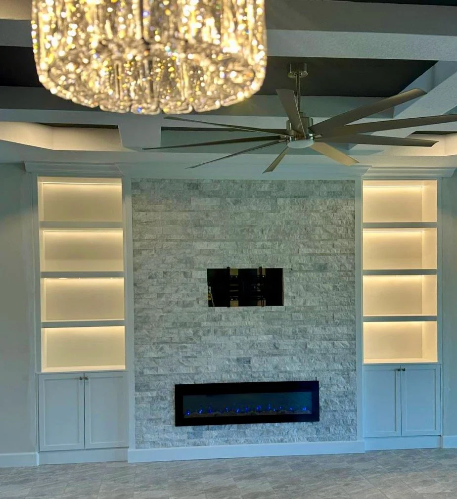 Stone Built-In Entertainment Center with LED Shelving in Jacksonville, Florida