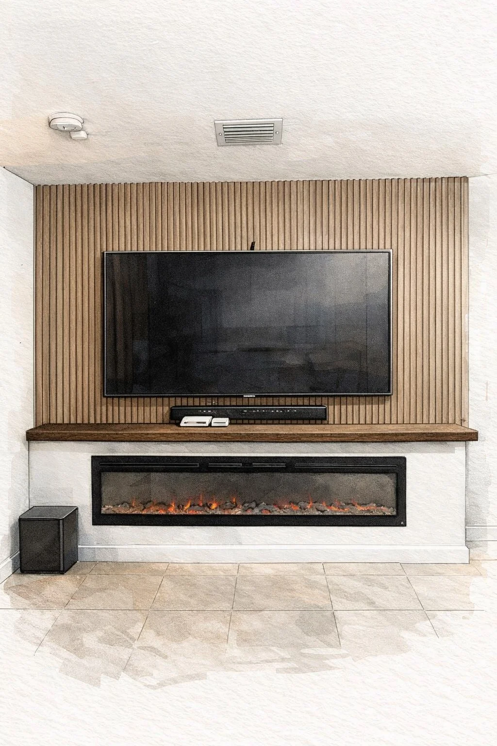 minimalist fireplace media wall design miami living room