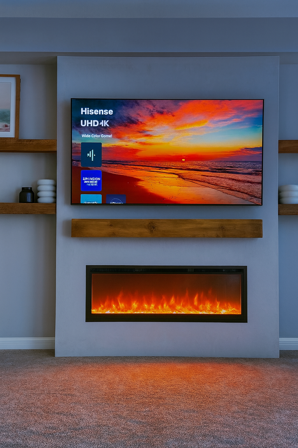 Limewash Fireplace Media Wall in Miami