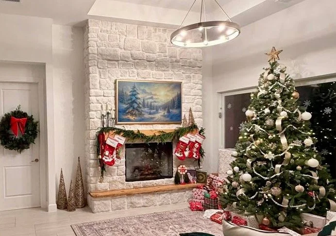 Stone Fireplace Media Wall - Naples Area, Florida