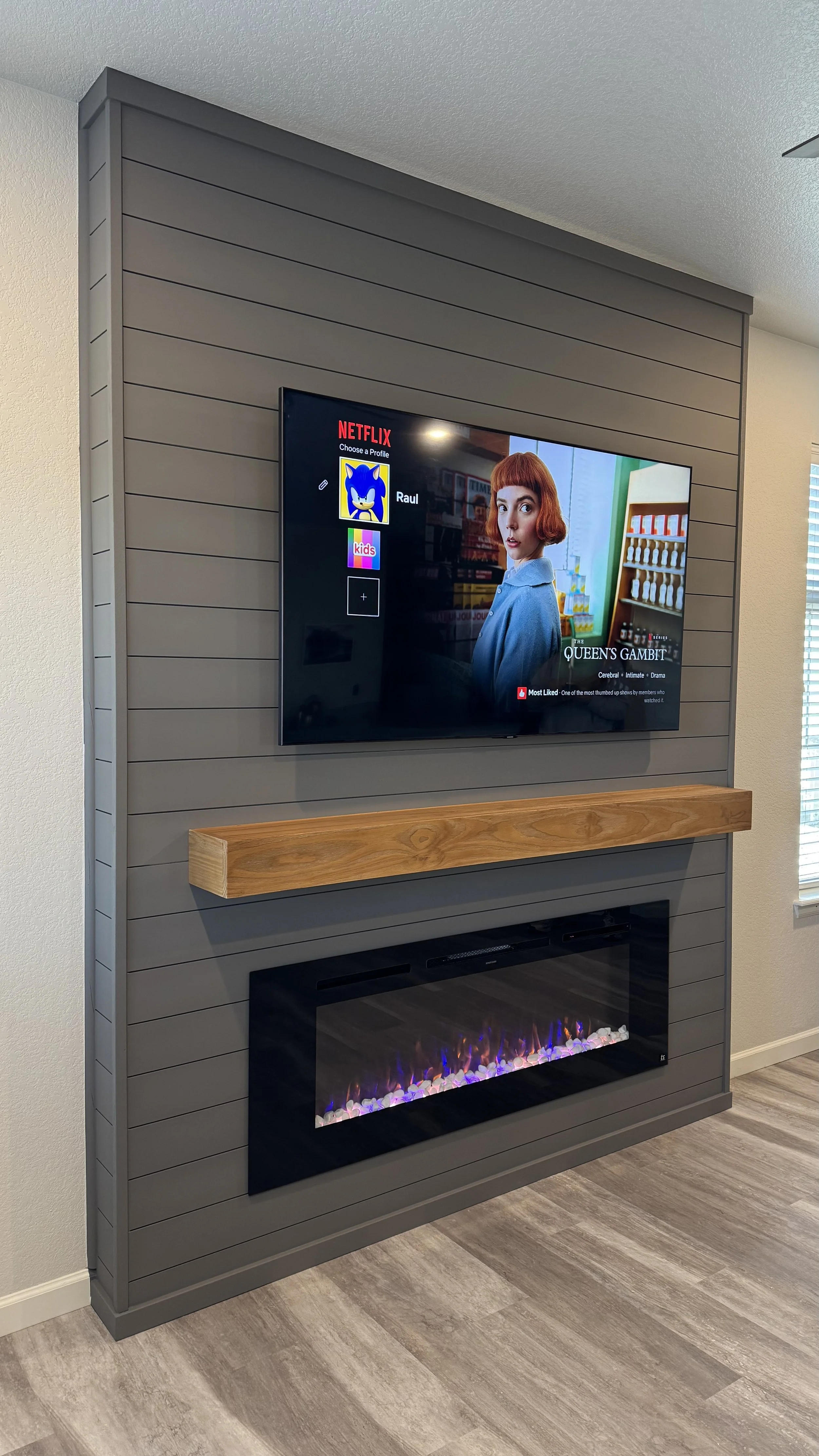 Modern Shiplap Fireplace Media Wall Installation in Daytona Beach