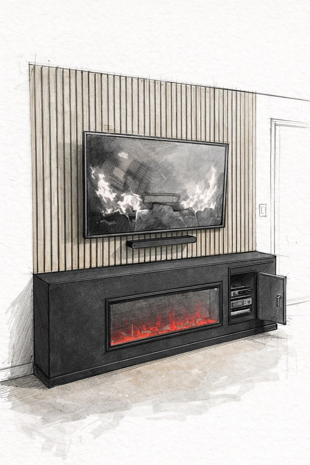 Tampa | Integrated TV Wall with Electric Fireplace | Florida Media Walls
