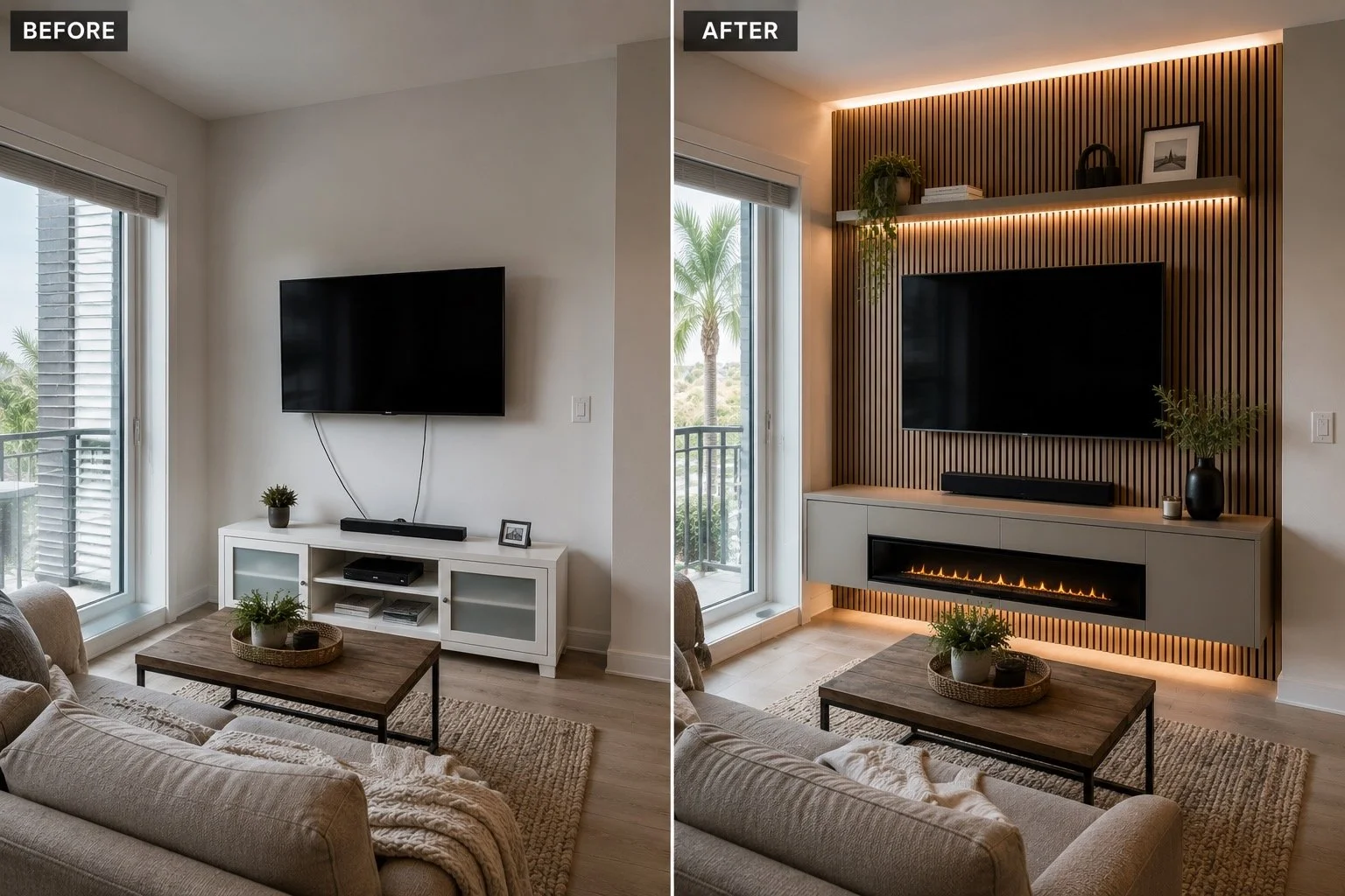 Before and After Media Wall Transformations in Florida Homes