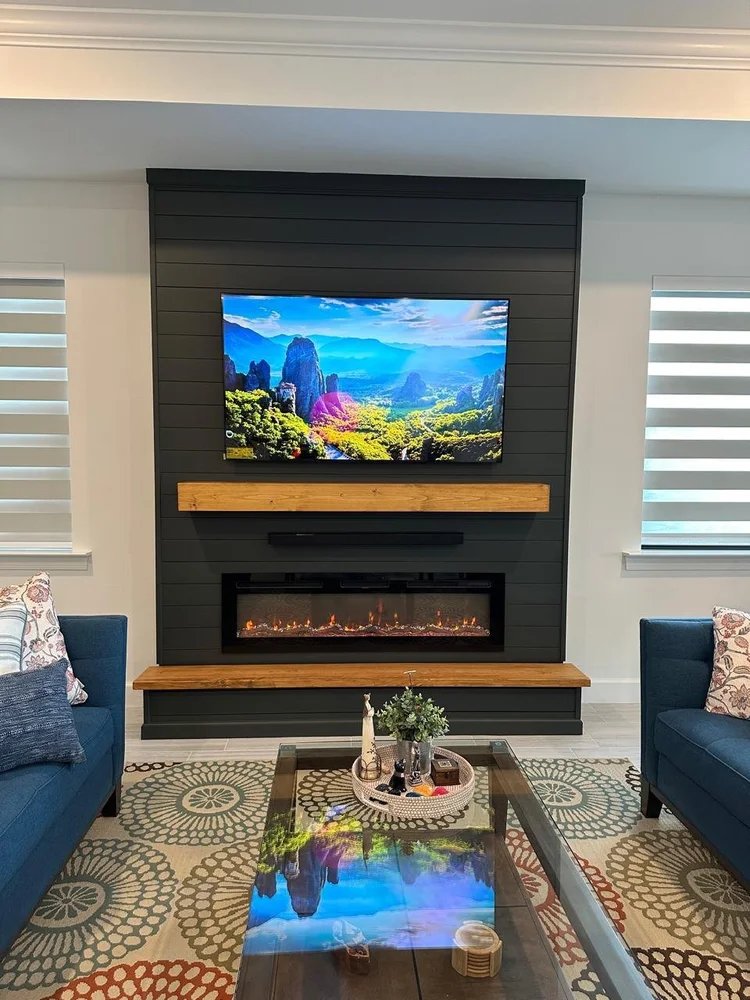 Shiplap Fireplace Media Wall in Miami | Custom TV & Fireplace Wall