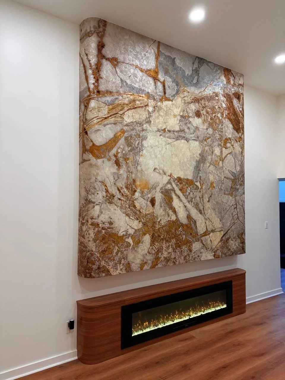 Custom Marble-Look Fireplace Media Wall