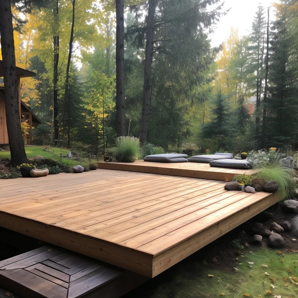 Meditation platform space with two levels in minimal style