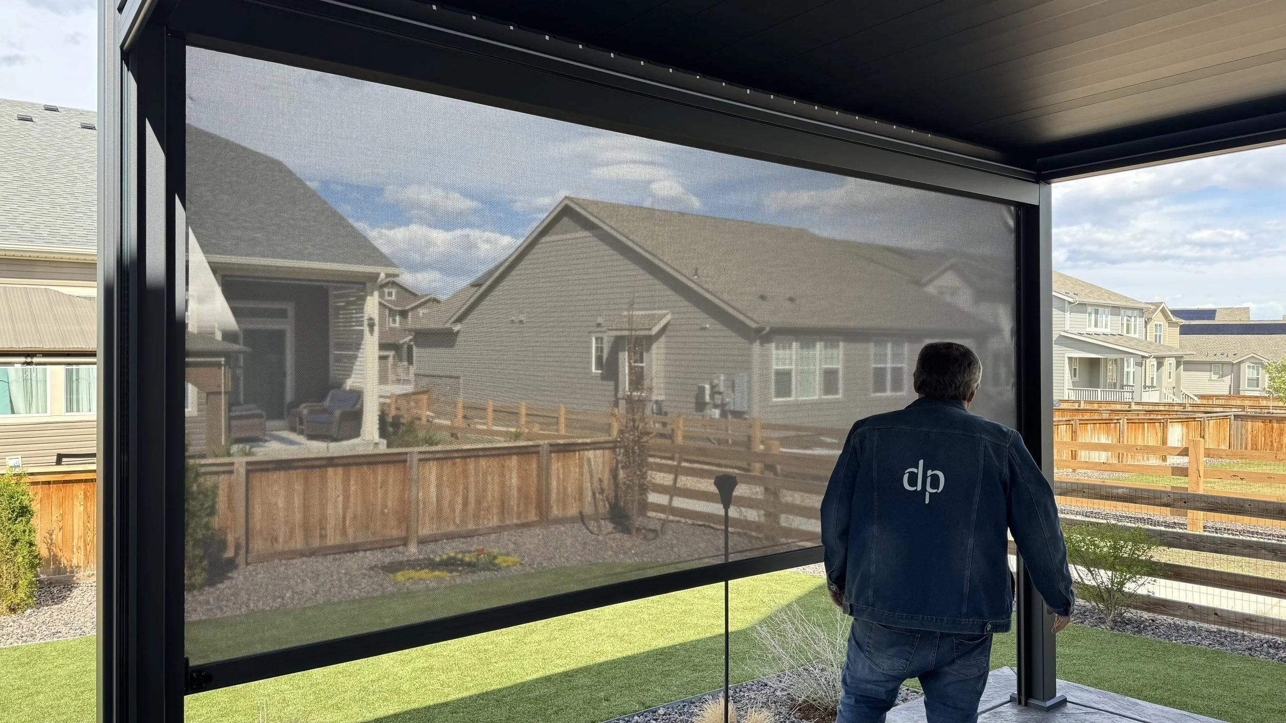 Modern Motorized Pergola with LED Lighting and Privacy Shades — Littleton, Colorado